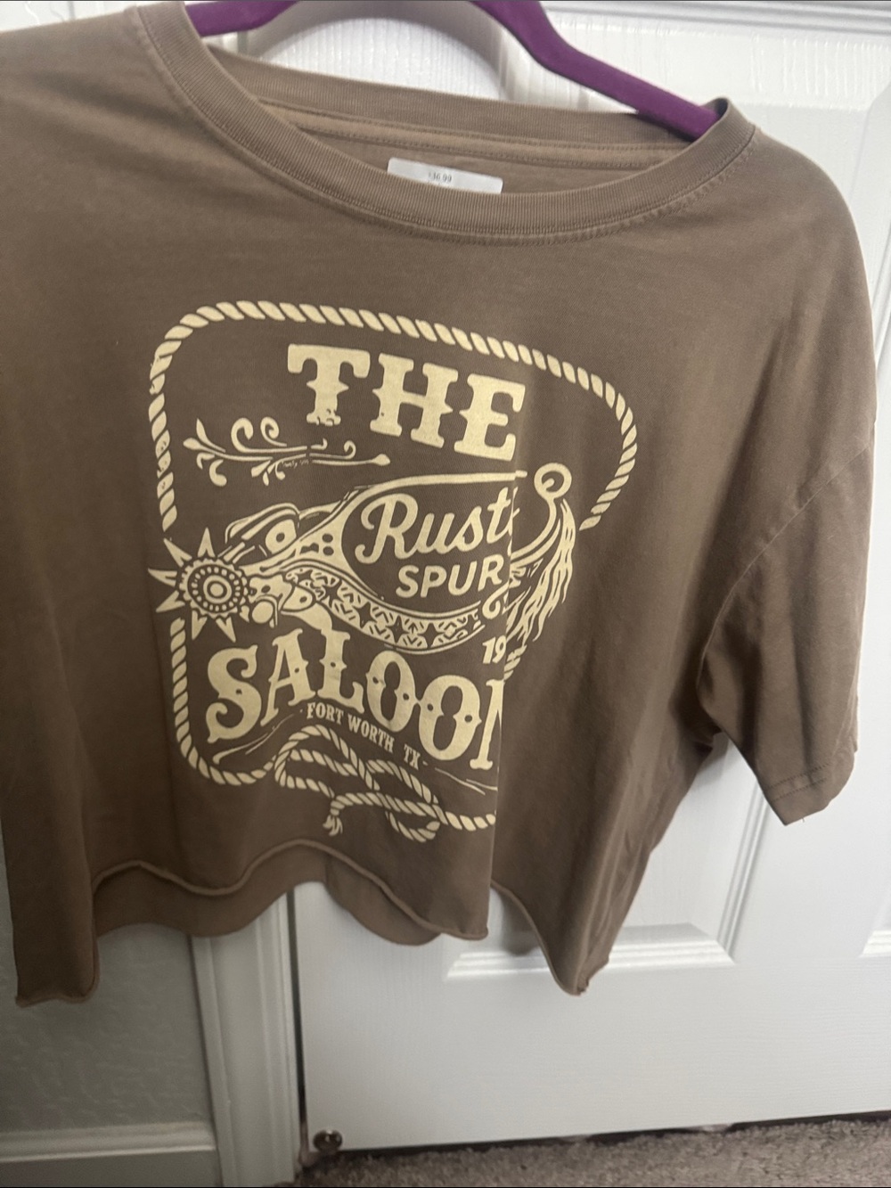 Rust Spur Saloon Graphic Crop Tee - Brown & Cream